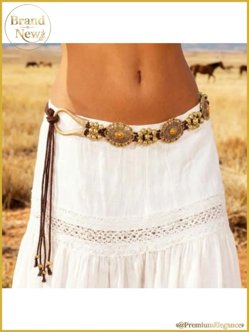 Western Concho Belt Braided Rope Turquoise Alloy Adjustable Cowgirl